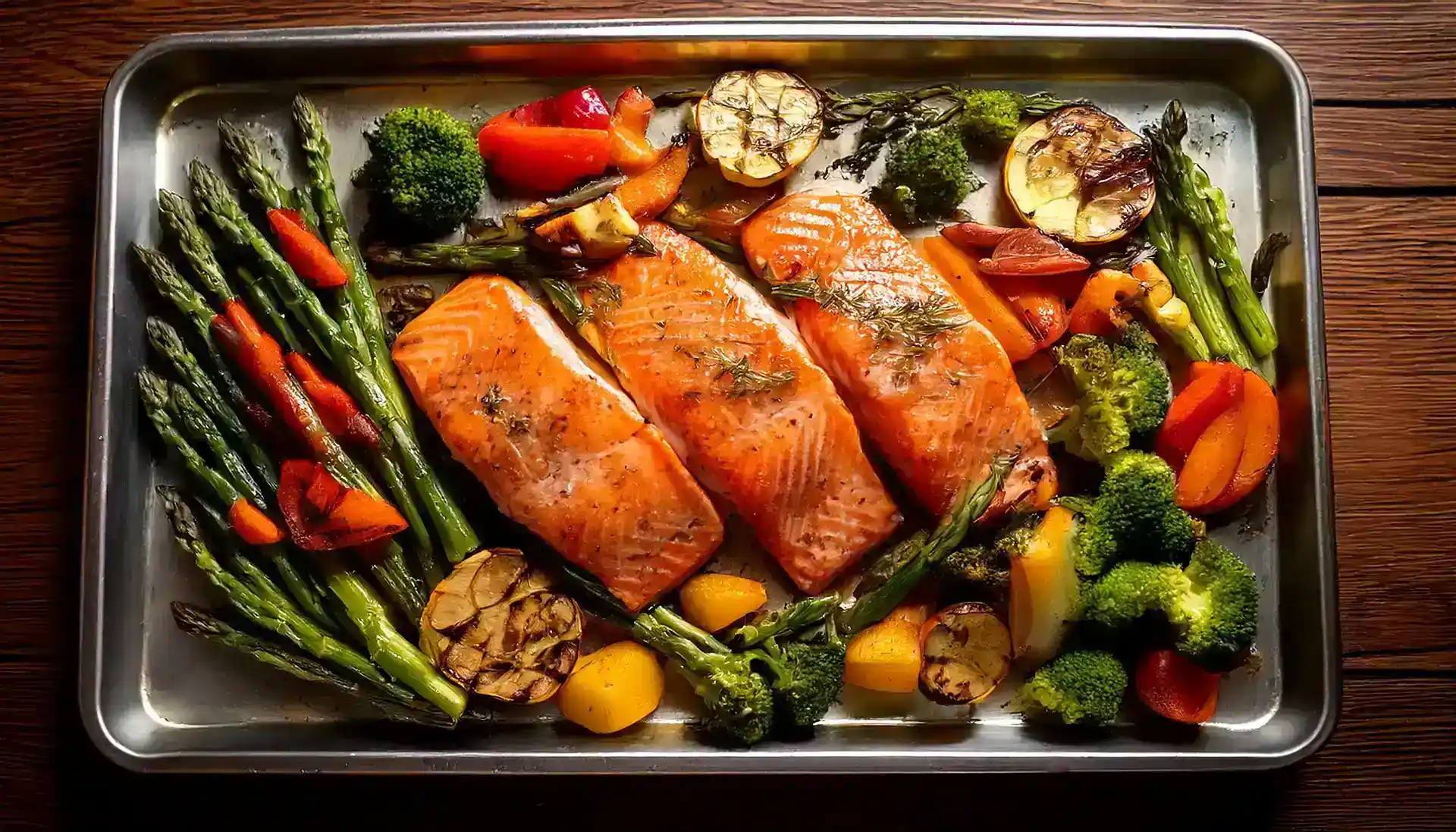 Roasted salmon with a variety of vegetables