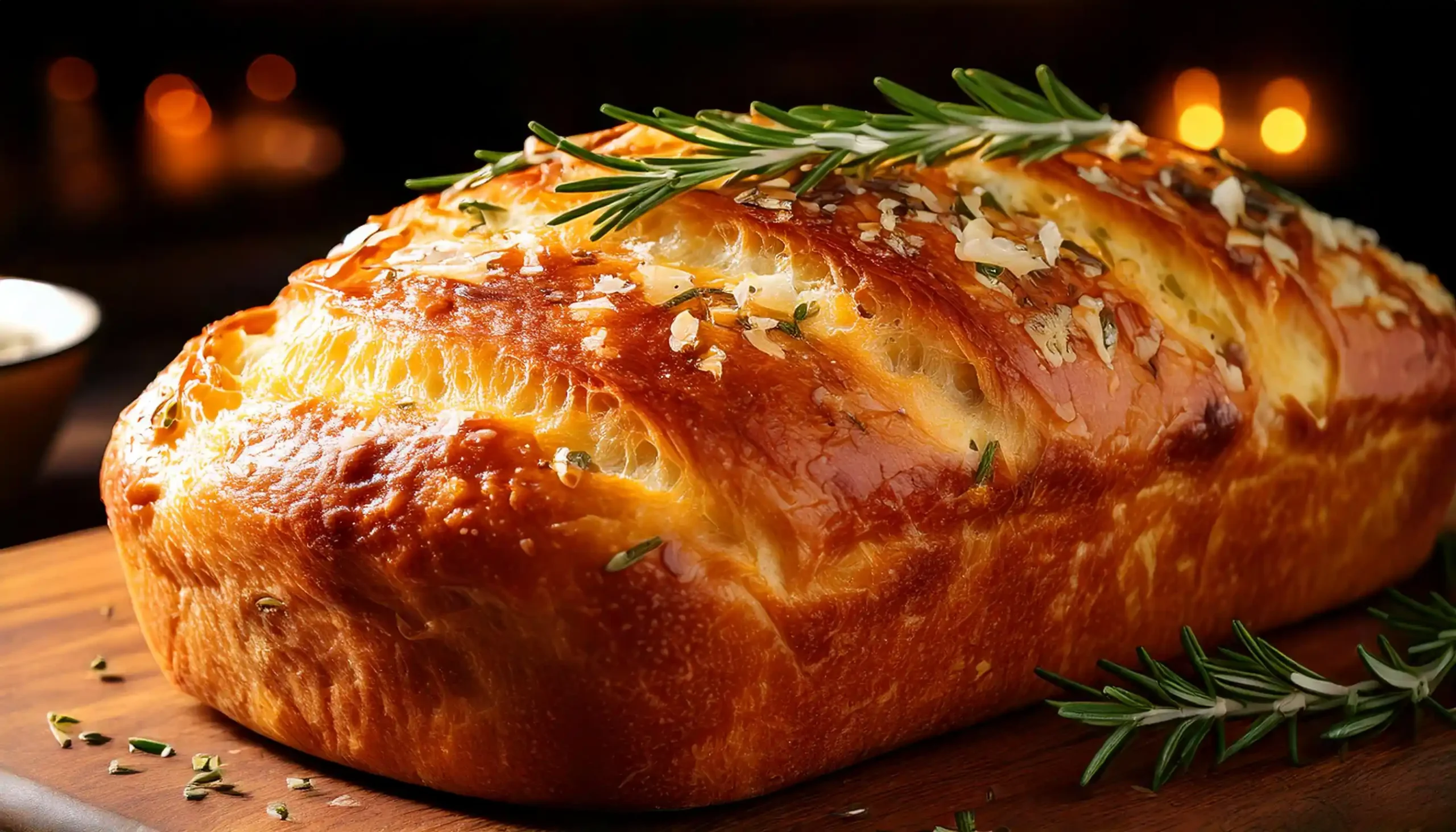 Close-up of fresh rosemary parmesan bread loaf