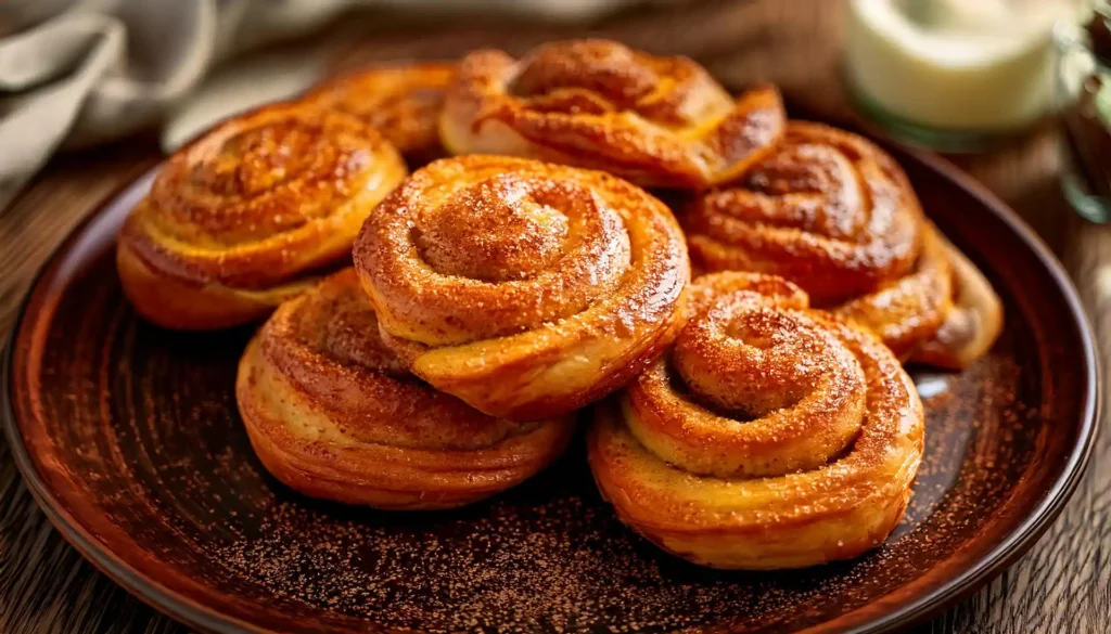 Cinnamon twists freshly baked to golden perfection, showcasing a crispy exterior and flaky layers.