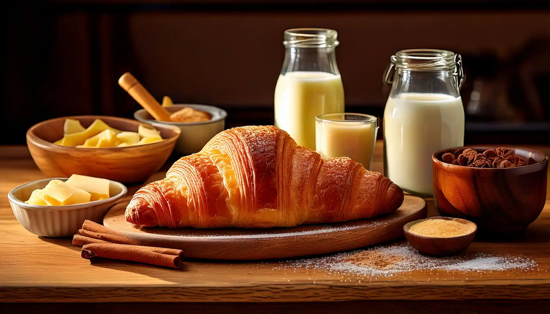 Golden croissant French toast slices cooking in a skillet with a crispy, golden crust.