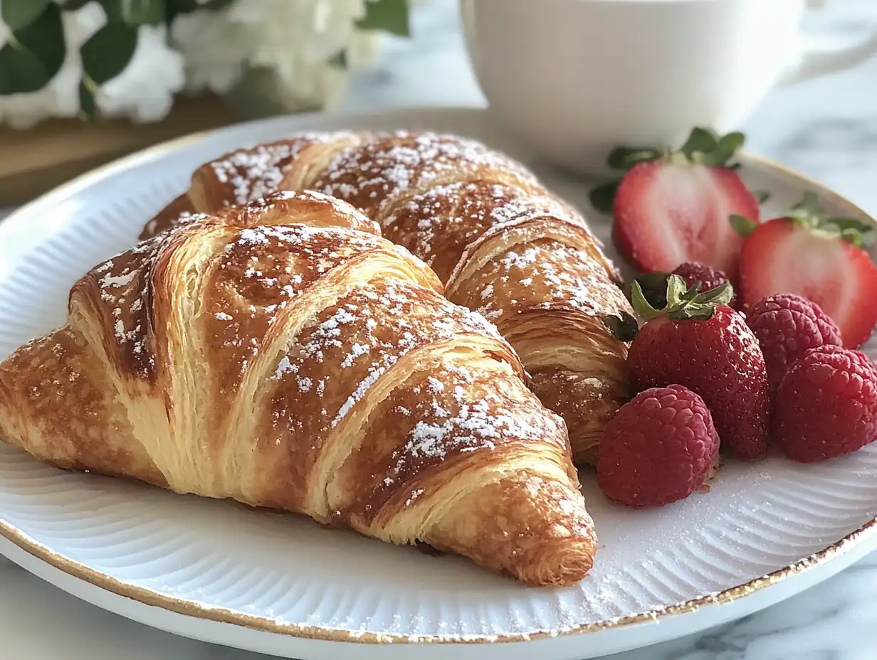 Traditional French breakfast with croissant, café au lait