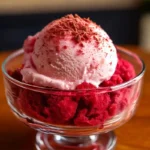 Red velvet cake ice cream in a glass bowl