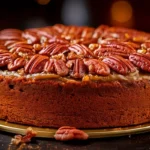 Pecan pie cake with pecan topping