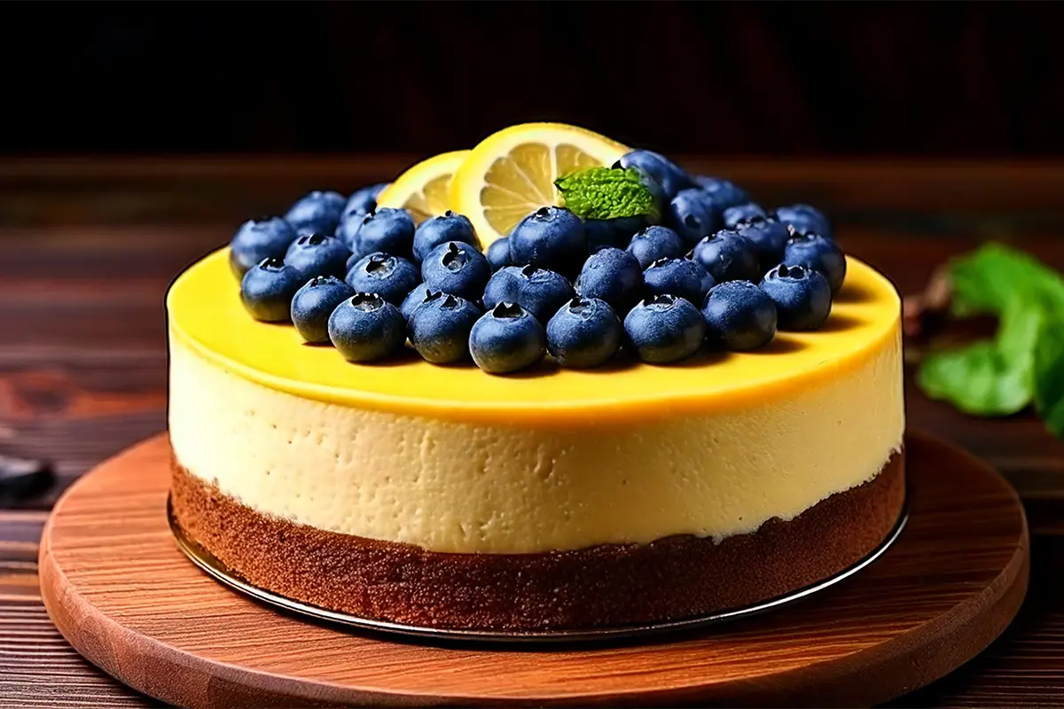 Lemon blueberry cheesecake close-up