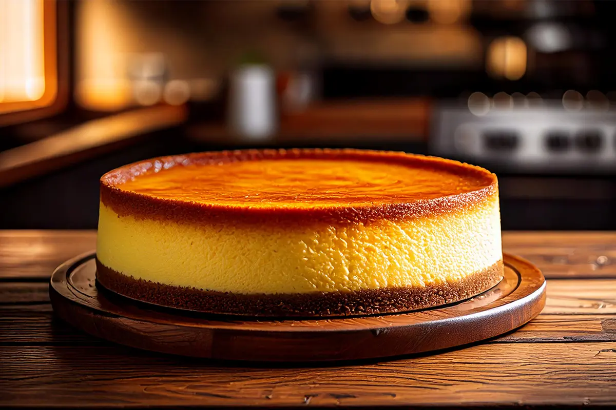 Baked cheesecake on a wooden table