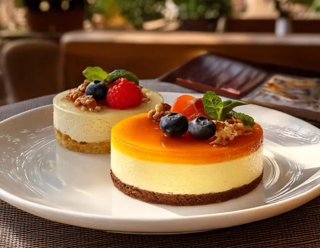 Baked and no-bake cheesecakes side by side for comparison