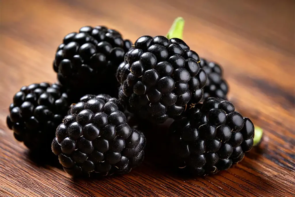 Fresh black raspberries on wood