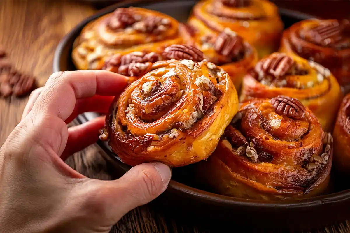 Freshly baked pecan rolls